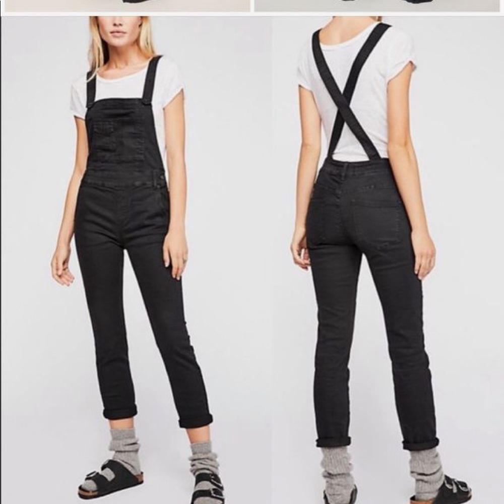 Free people skinny black overalls